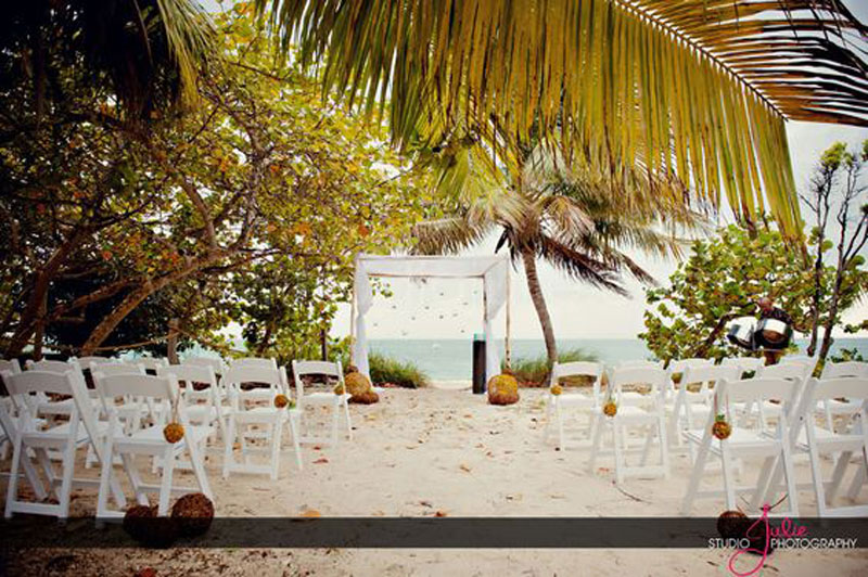 Photo of a wedding ceremony set up at the East Beach at Fort Zachary Taylor.