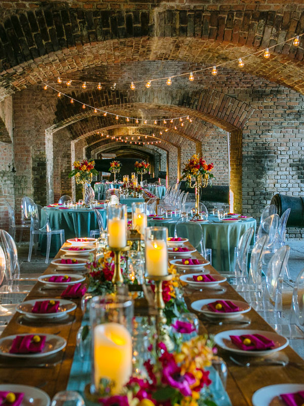 Photo of a wedding reception setup at Fort Zachary Taylor.