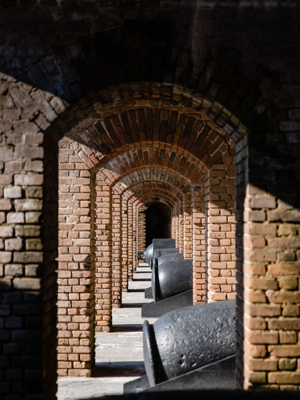 Photo of the brick arches and canons in Fort Taylor.